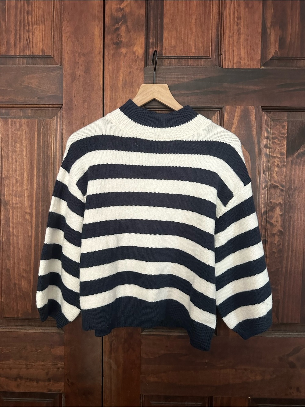 Joseph A Navy and White Striped Crewneck Sweater